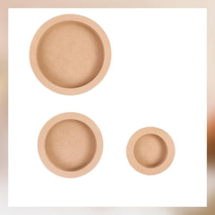 Three wooden bowls of different sizes on a white background