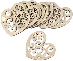Set of wooden heart-shaped cutouts with intricate designs on a white background
