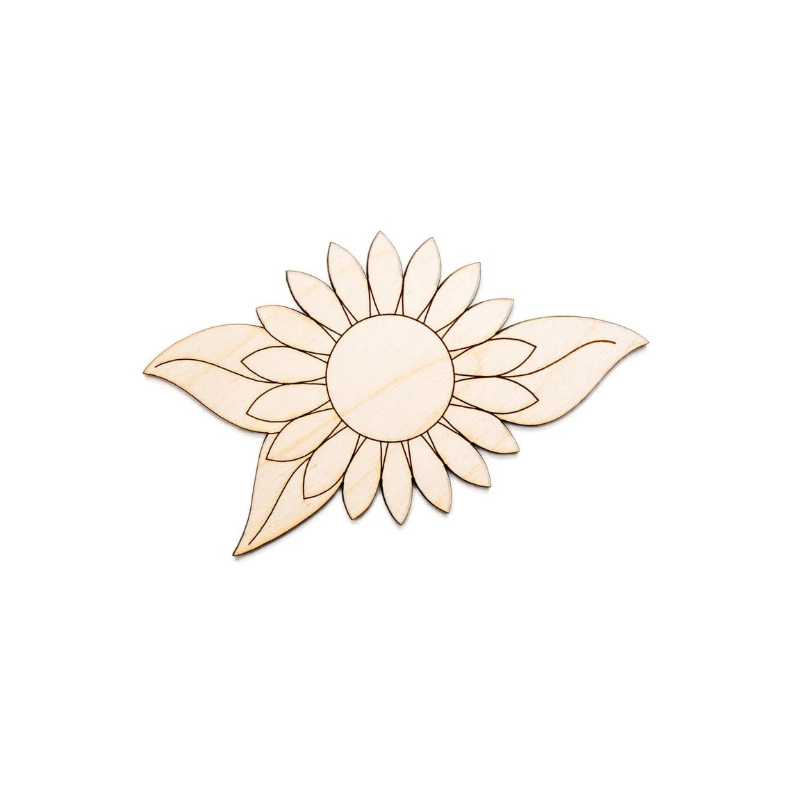 Wooden sunflower-shaped decorative item on a white background