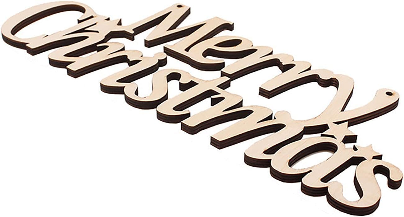 Wooden Christmas decoration with cut-out letters on a white background