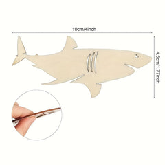 Shark-shaped tool with measurements and a close-up of its tip on a white background