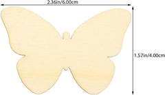 Wooden butterfly cutout with dimensions on a white background