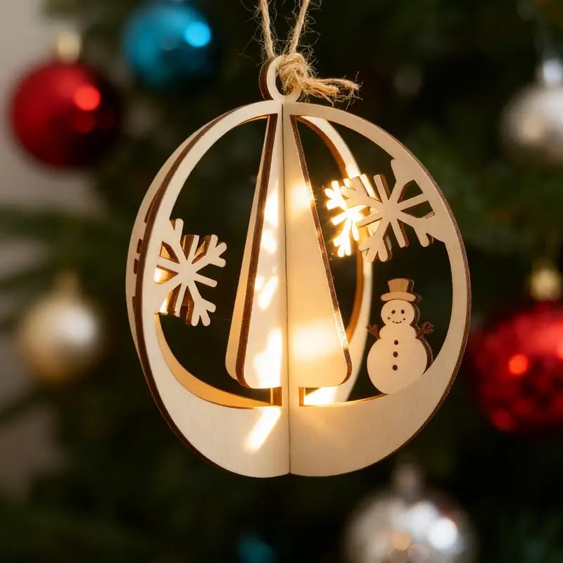snowflake star bell wooden decor