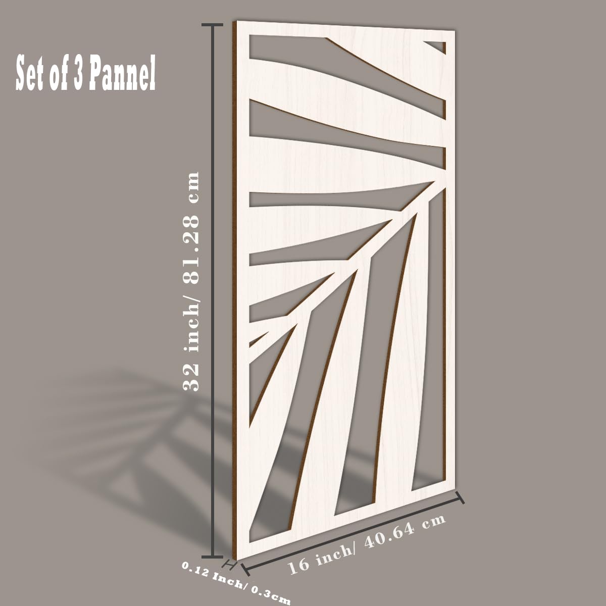 Decorative panel with geometric design and measurements on a gray background