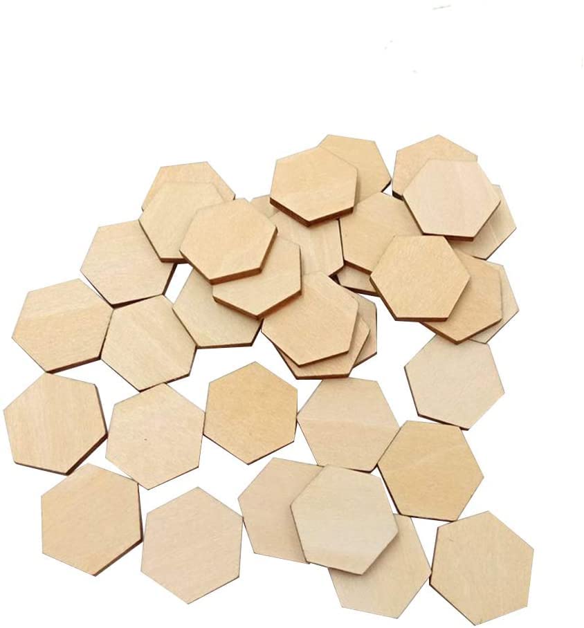 Hexagonal wooden tiles on a white background