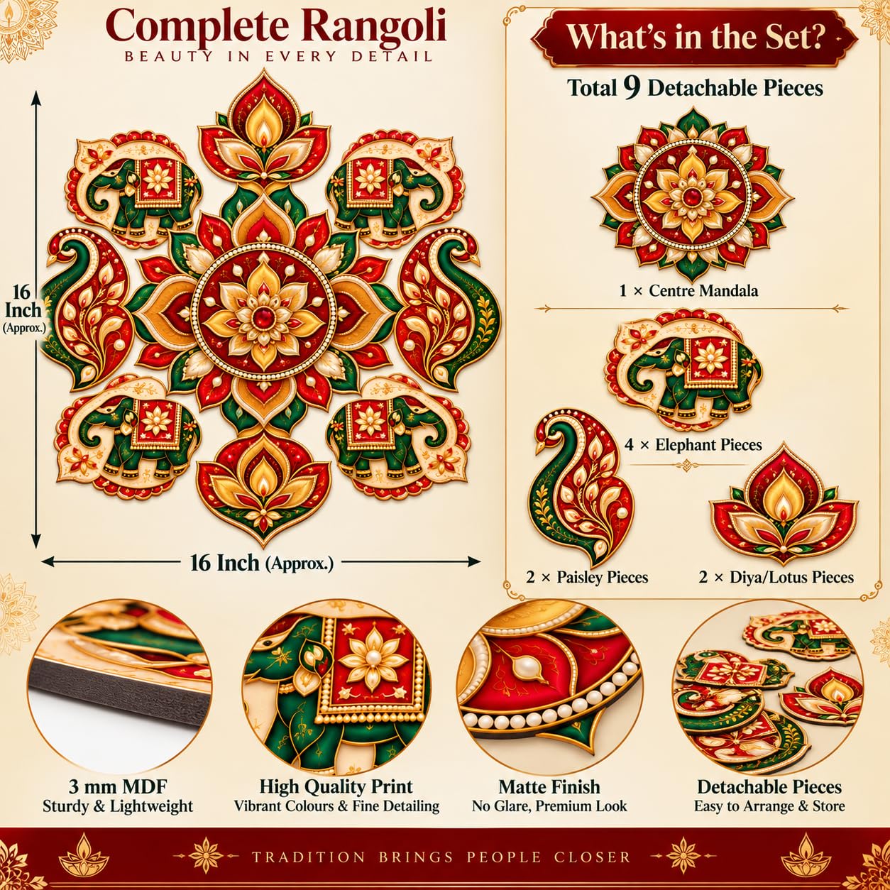 lotus diya rangoli decoration pieces
