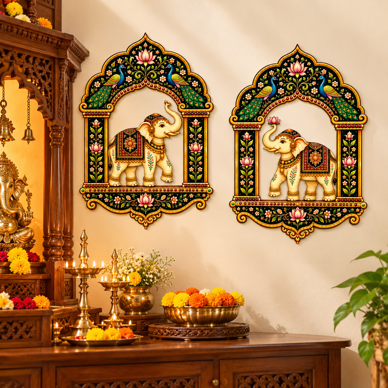 Traditional Indian elephant wall decor for living room