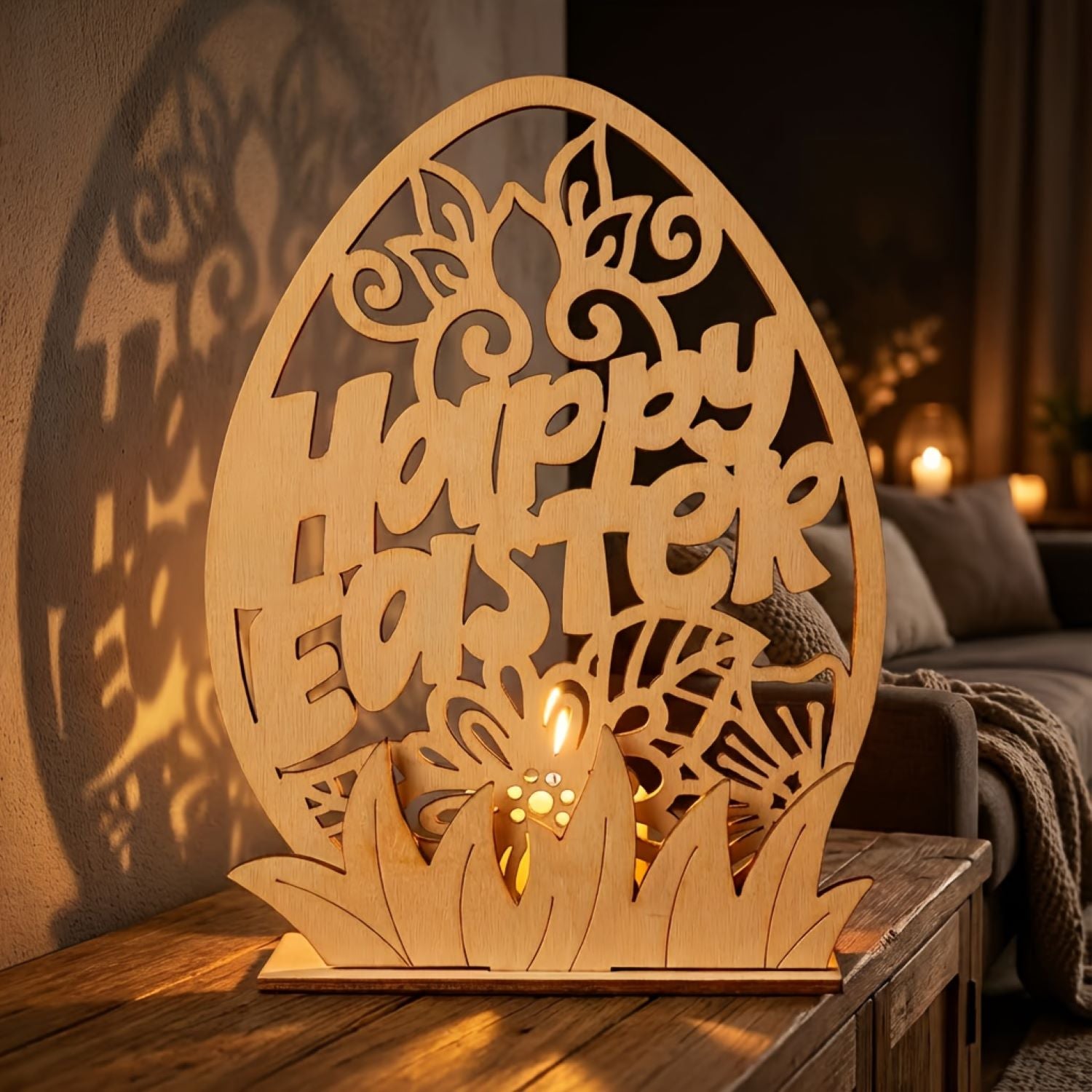 ready to display Easter wooden candle holder gift item