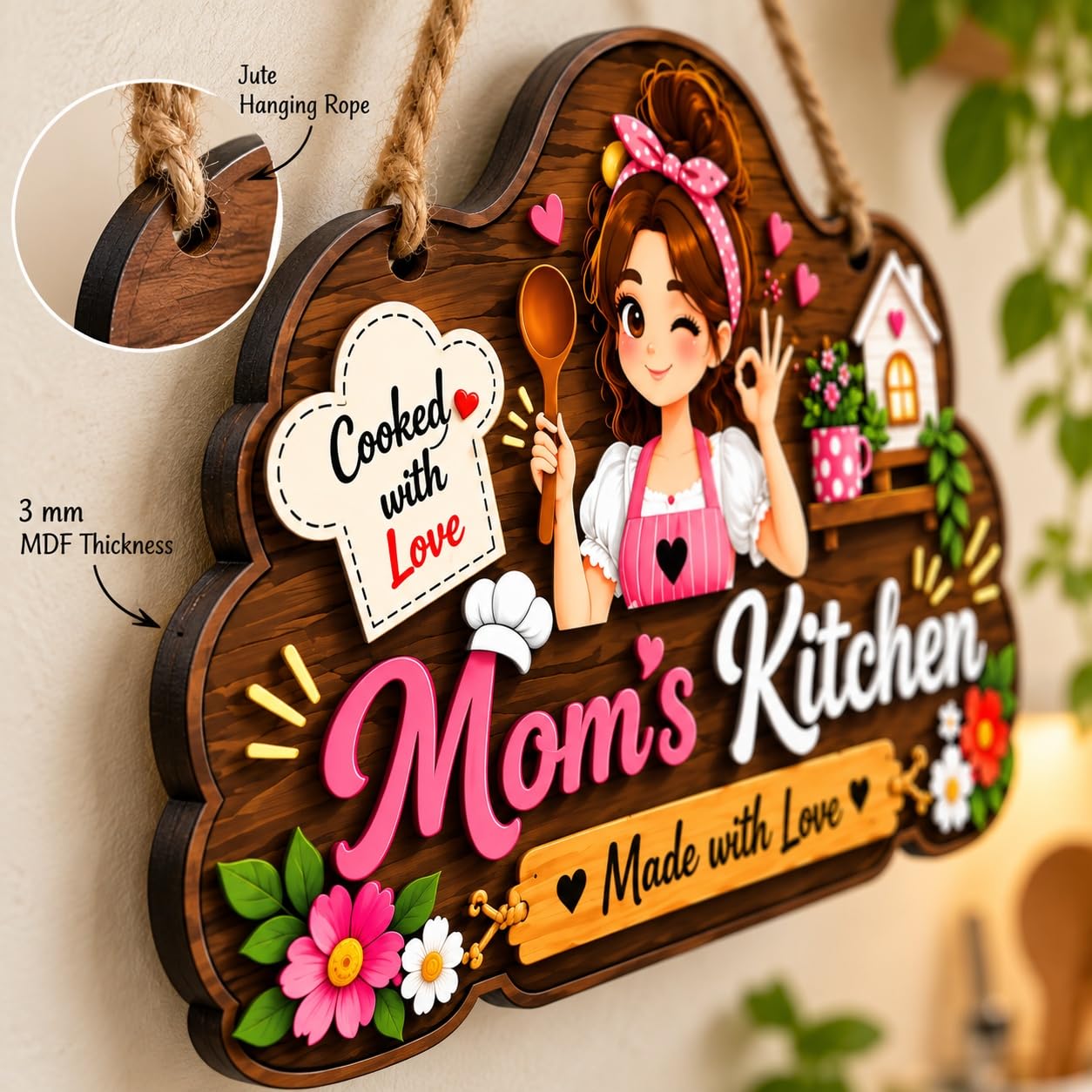 Wooden kitchen sign with loving quote