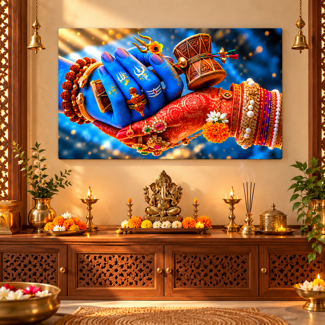Shiva Parvati blessing hands wall hanging