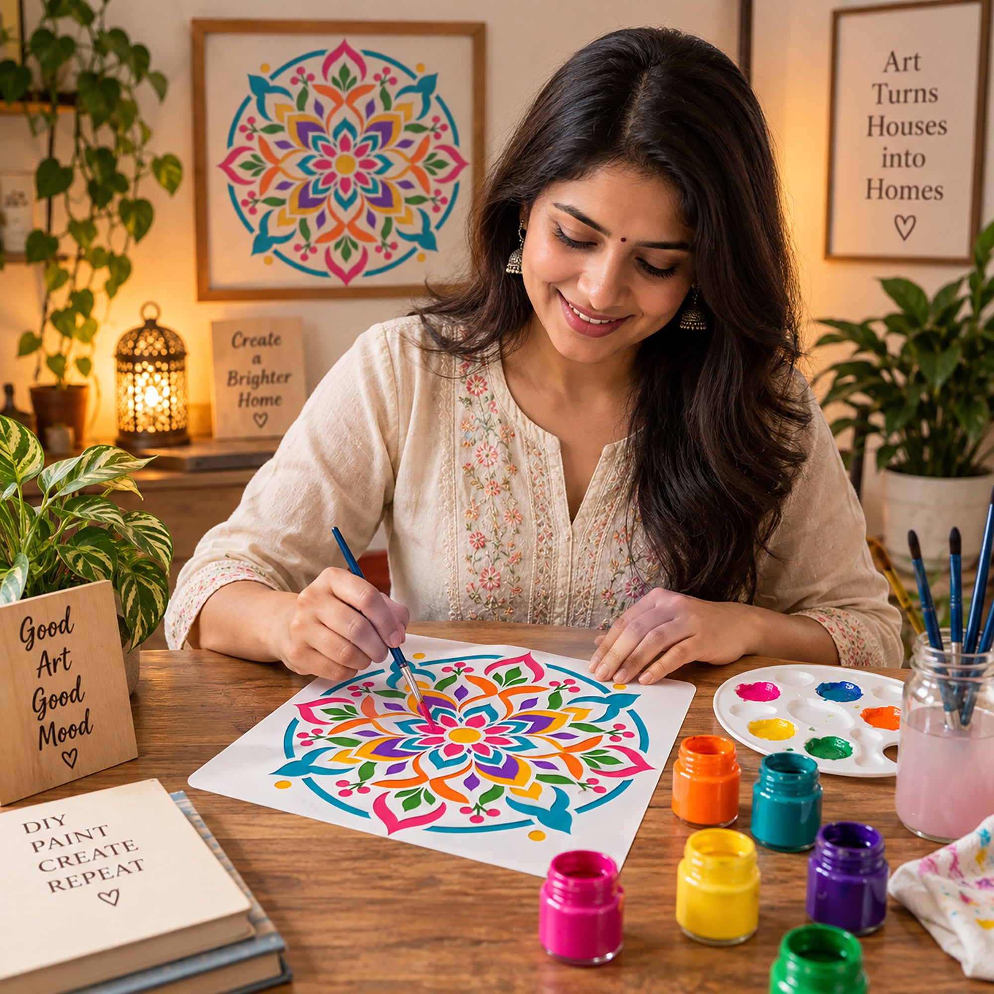 reusable rangoli stencil for wall painting