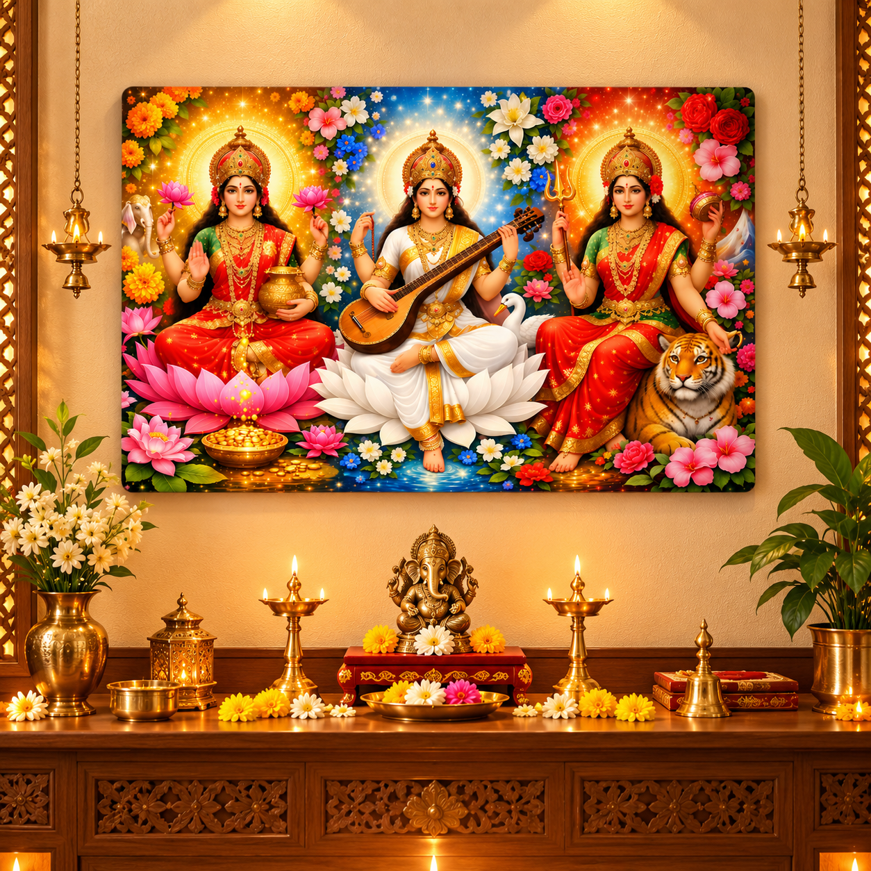 Lakshmi Saraswati Durga home temple decor
