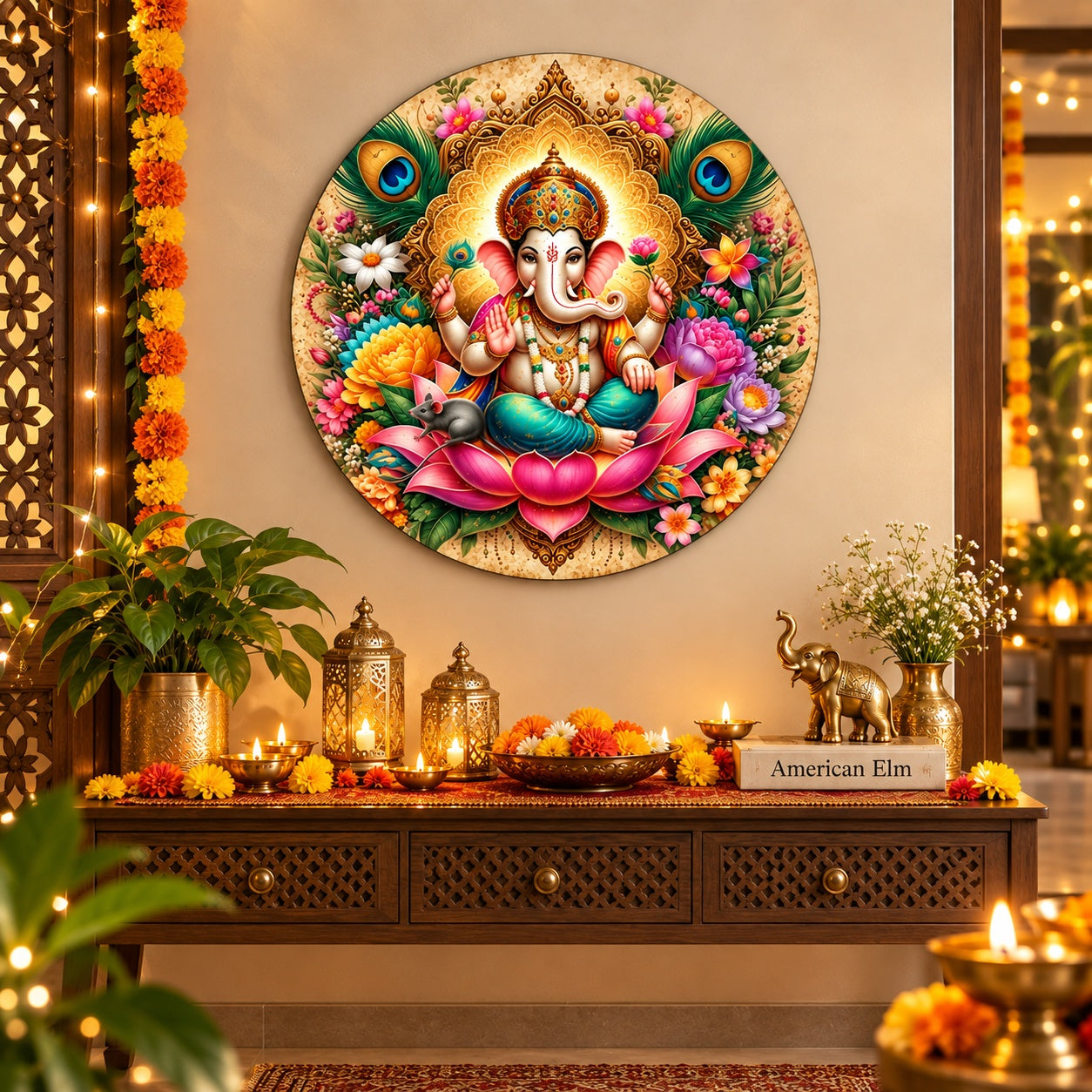 round ganesha wall hanging decor