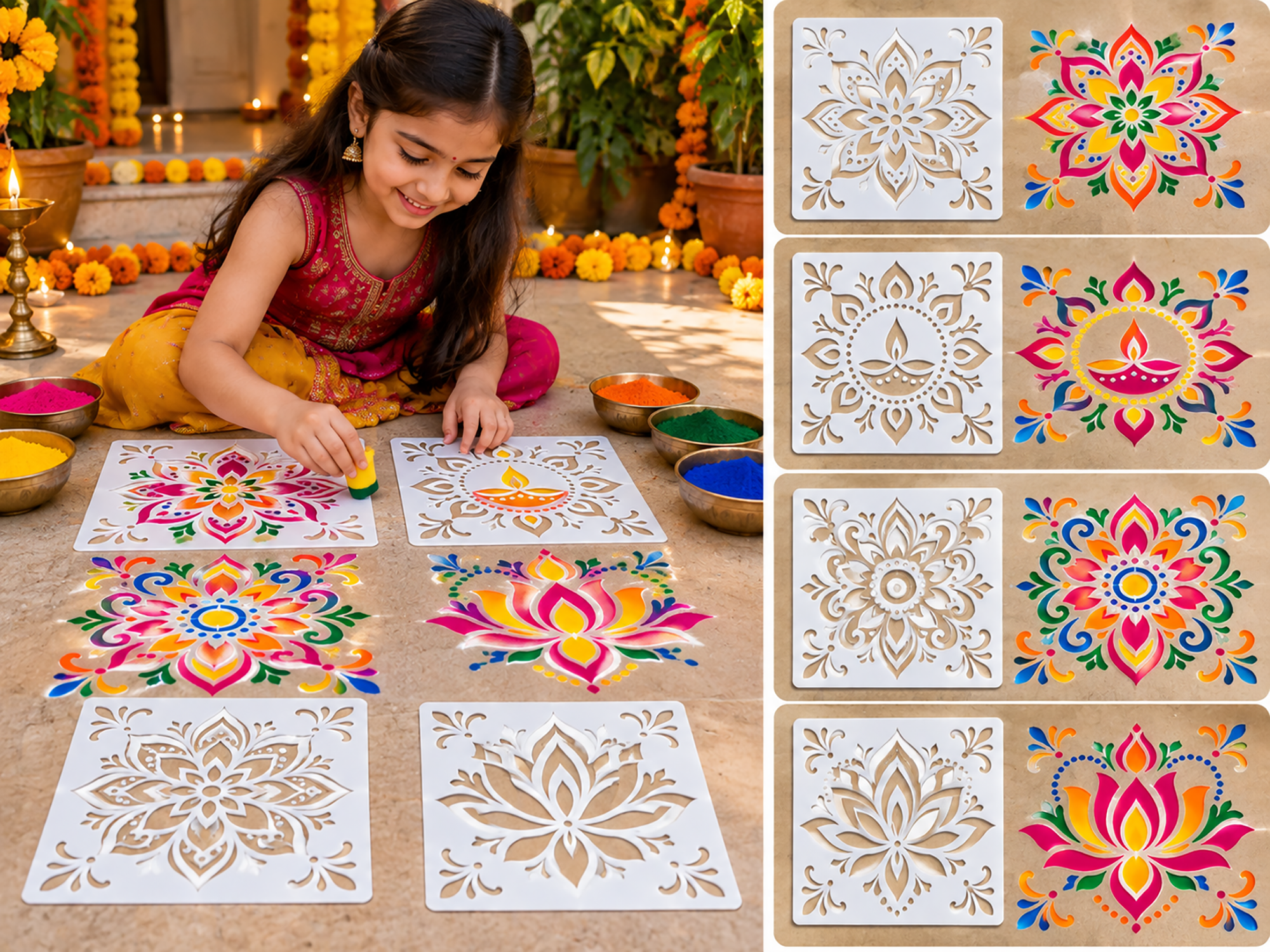 rangoli stencil for acrylic paint and powder