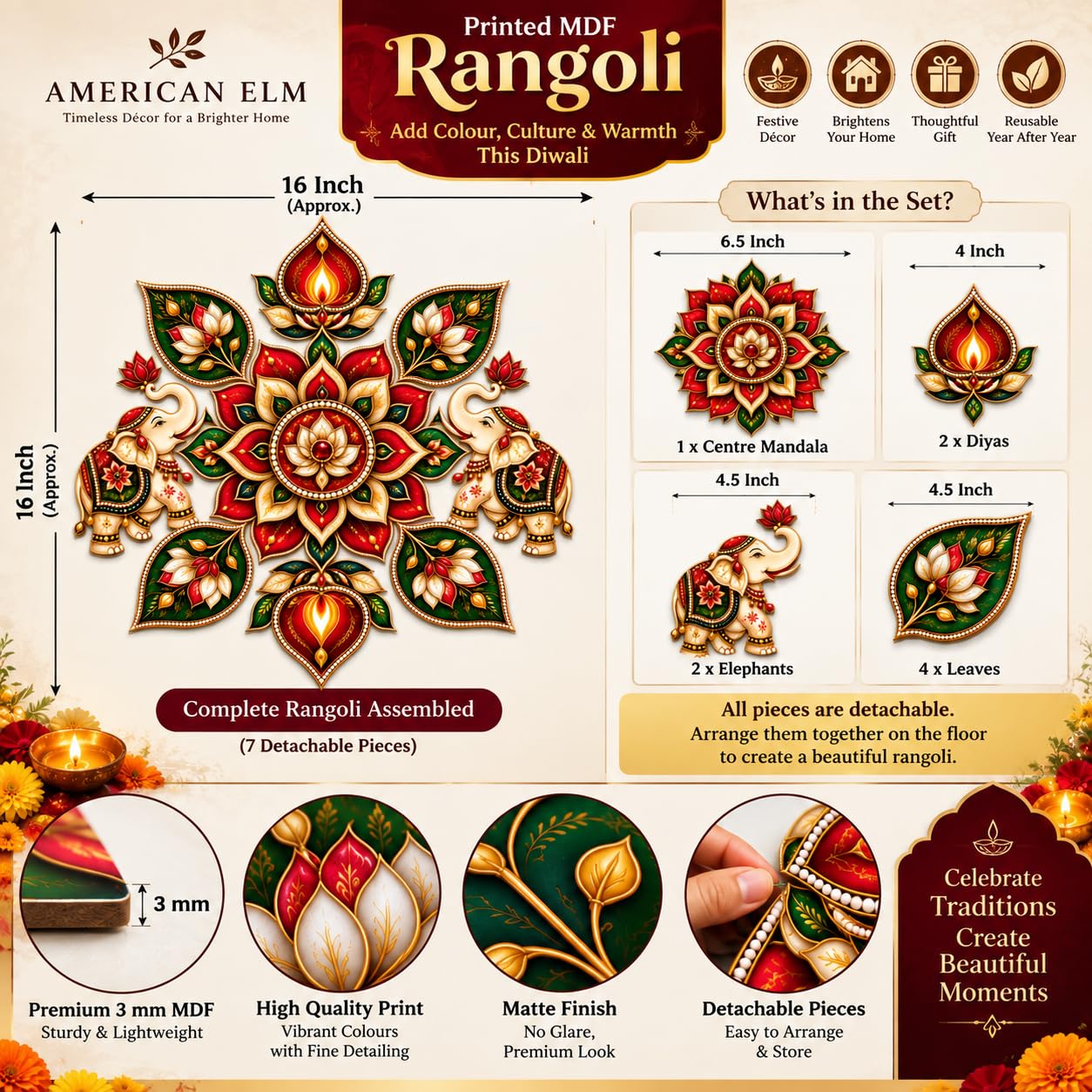 MDF rangoli pieces for Diwali decoration