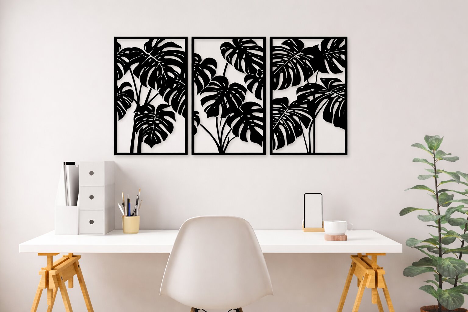 elegant black leaf wall decor panels