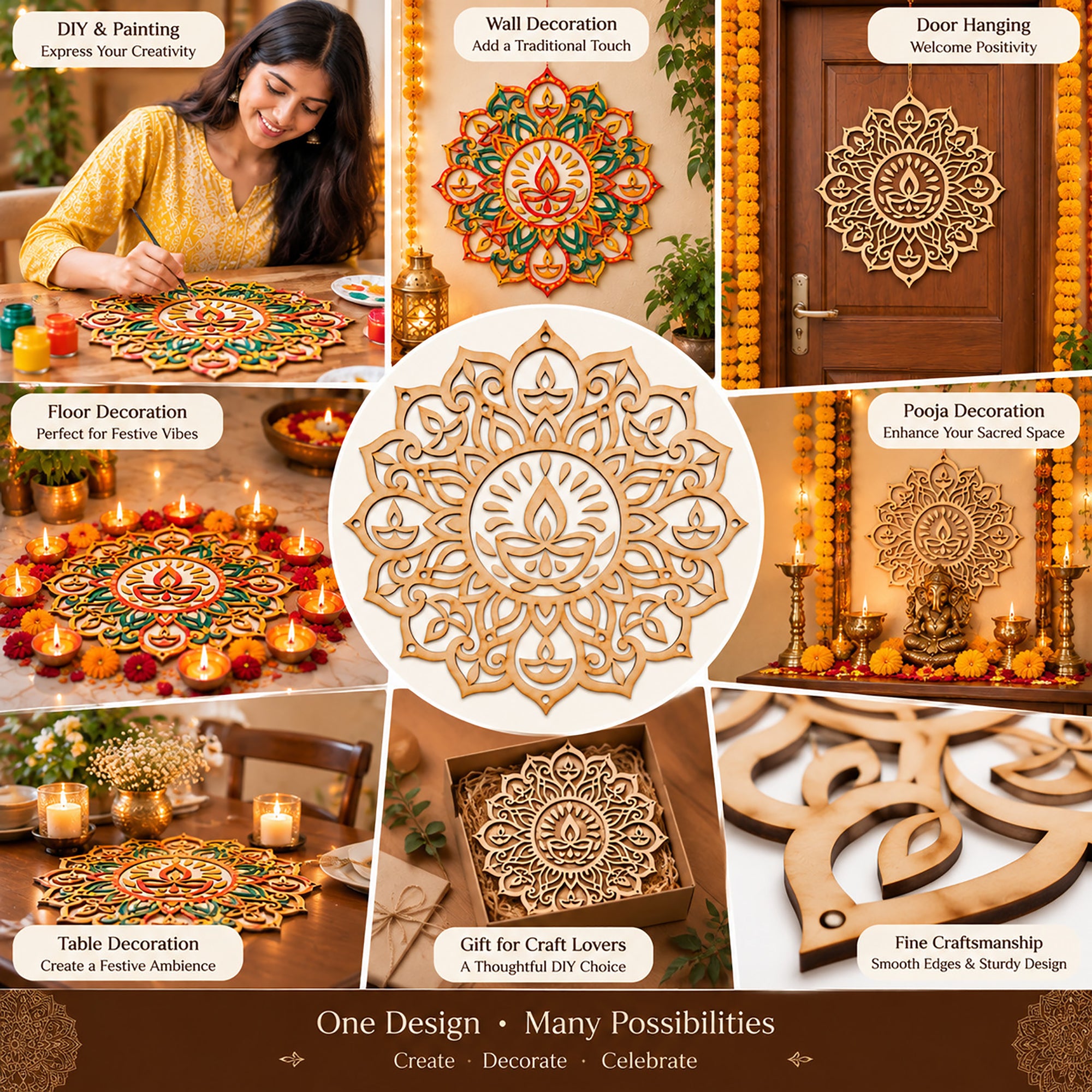 diy wooden rangoli decoration