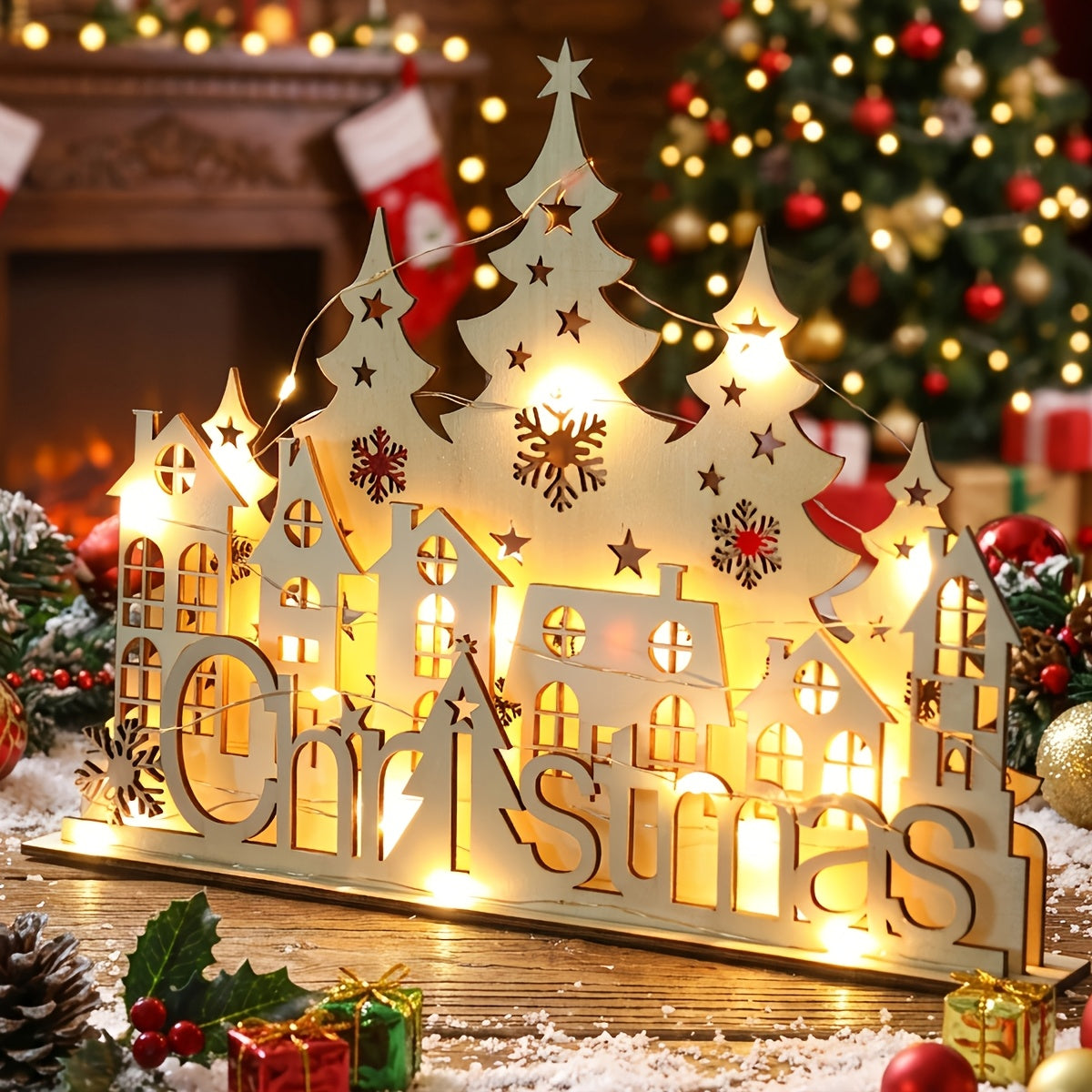 Christmas tree and cottage wooden decor