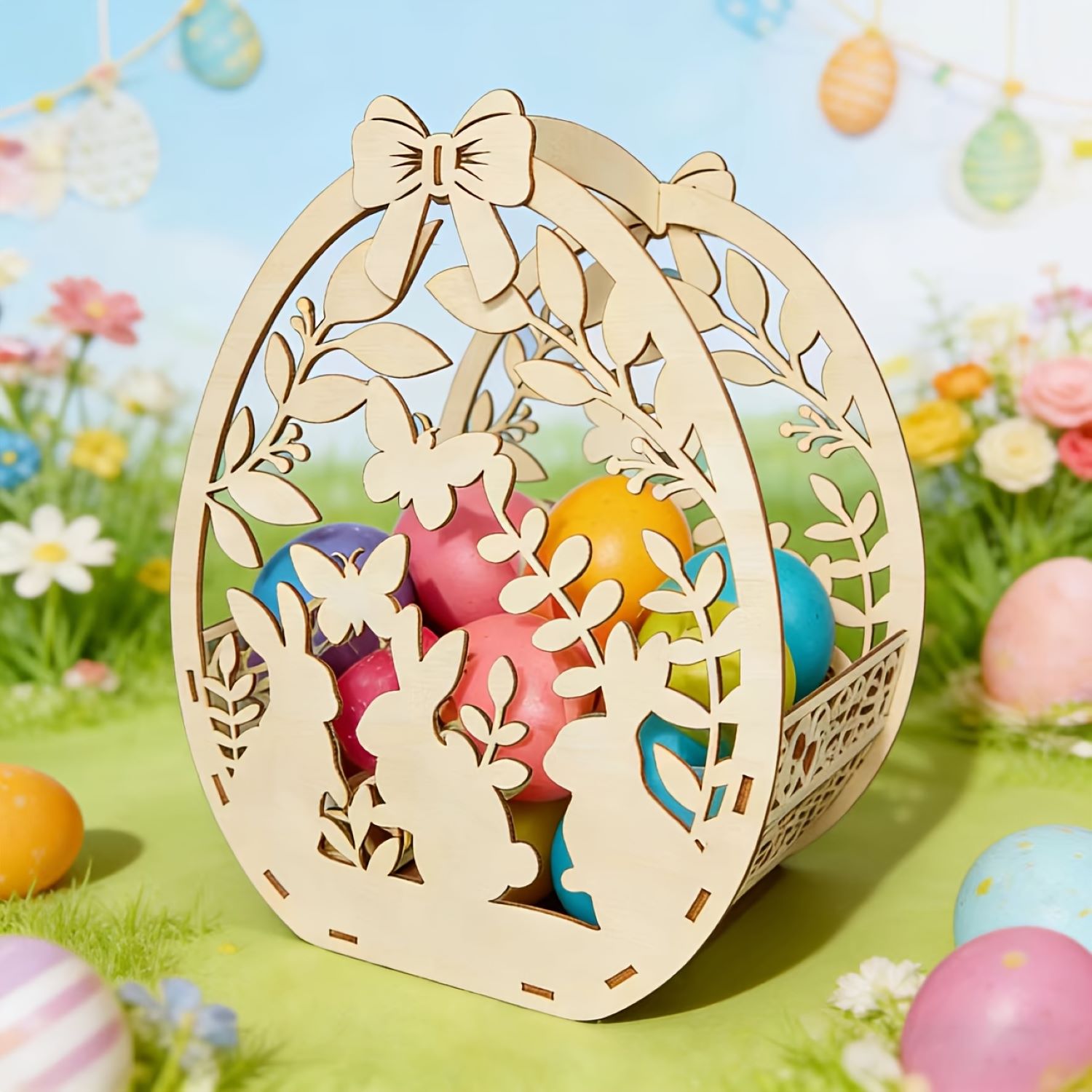 Easter wooden basket decor