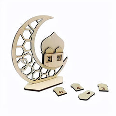 Cliths Ramadan Eid Mubarak Wooden Calendar Crescent Moon Design with Numbered Blocks Islamic Countdown Decor Home & Office