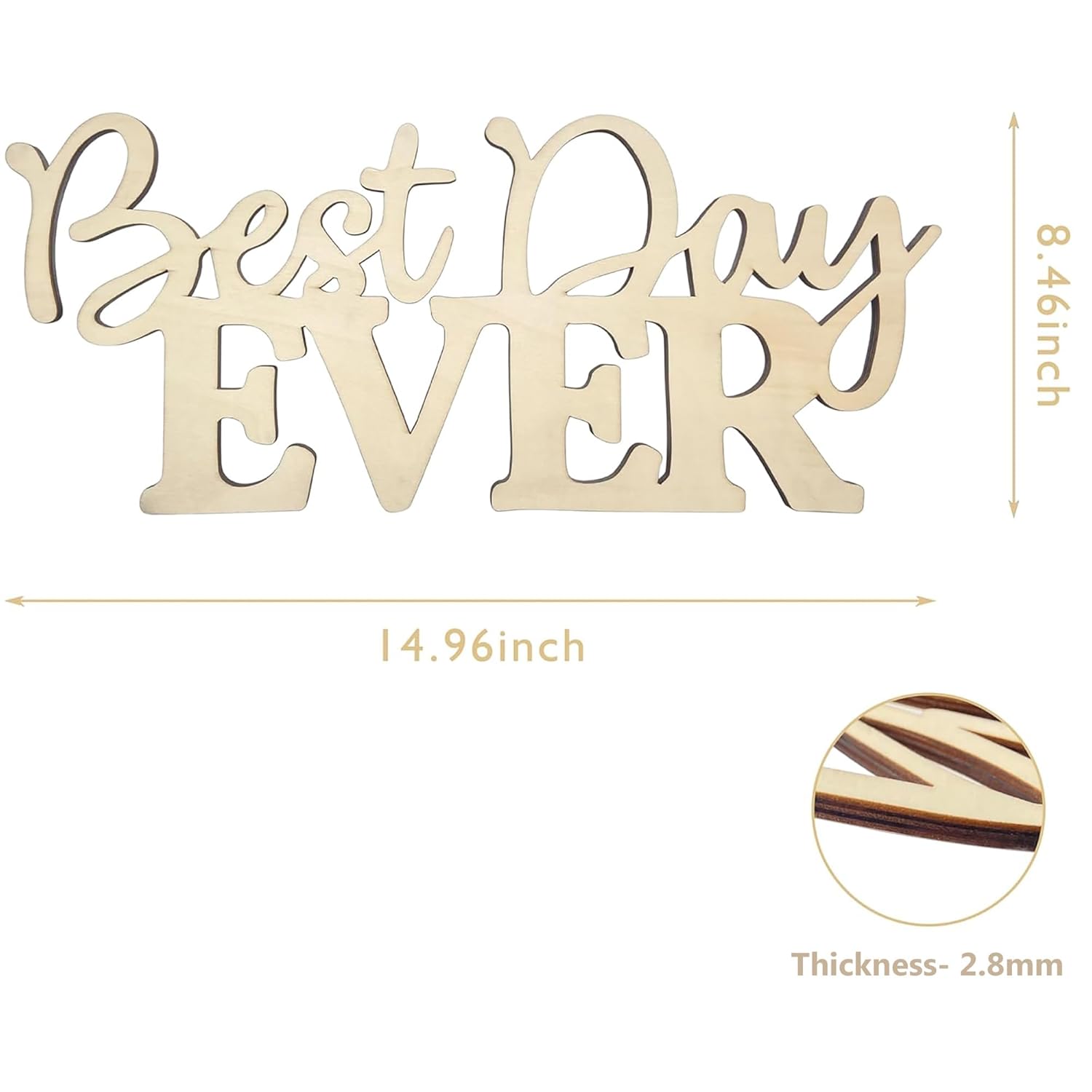Wooden decorative sign with 'Best Day EVER' text and measurements on a white background