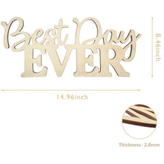 Wooden decorative sign with 'Best Day EVER' text and measurements on a white background