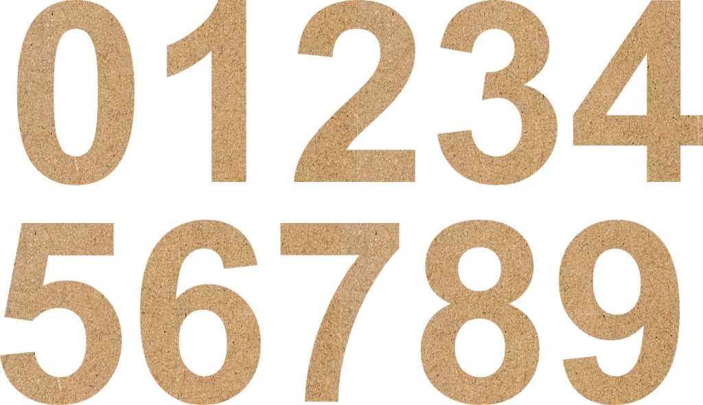 Set of brown paper numbers from 0 to 9 on a white background