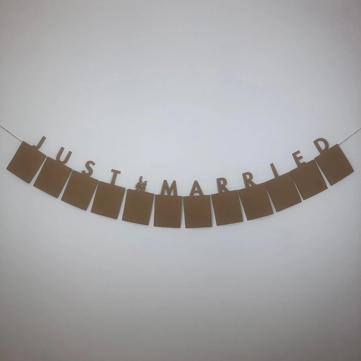 Decorative banner with 'JUST MARRIED' text on a plain background