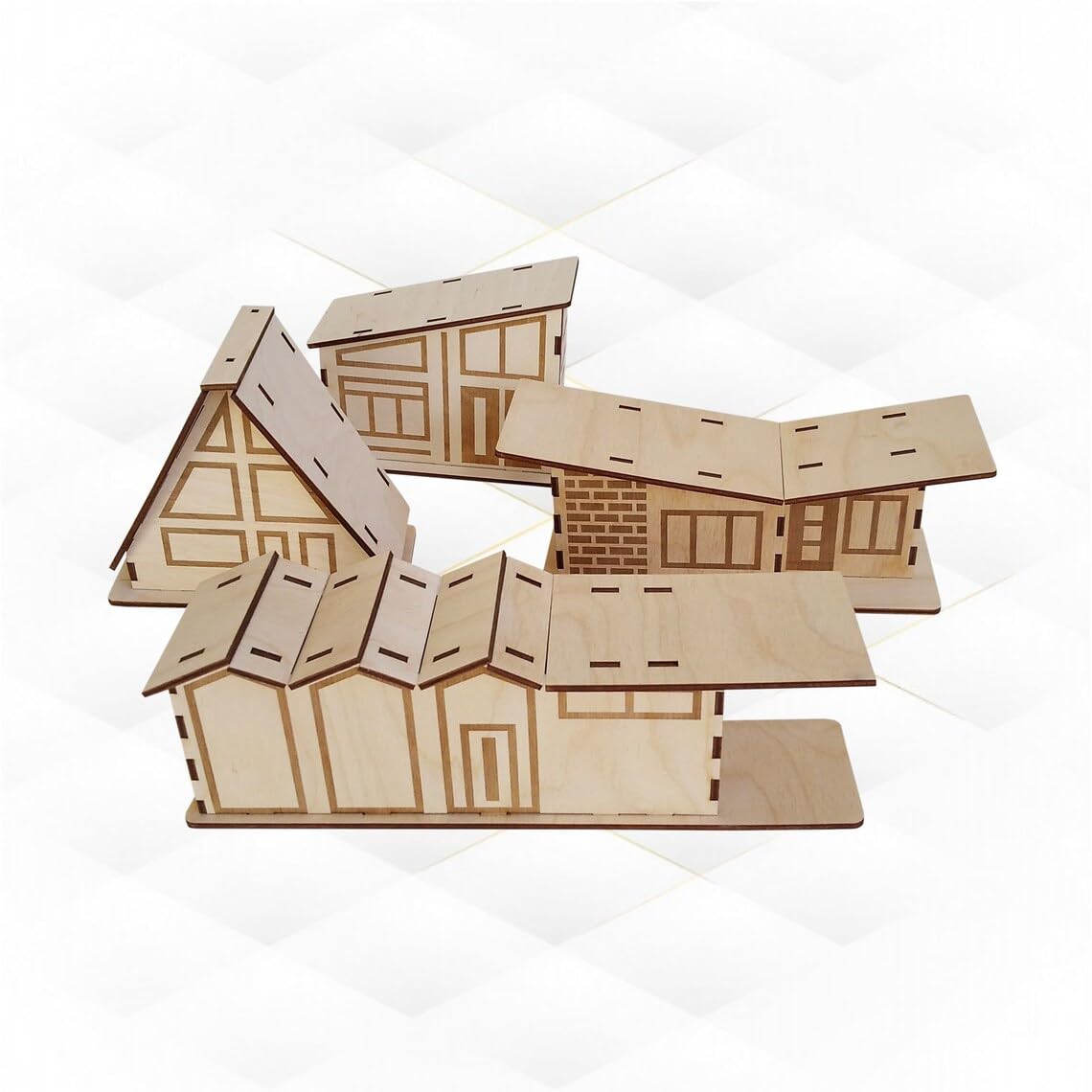 Wooden model of a house on a white background