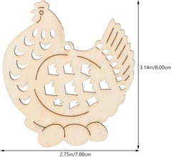 Wooden cutout of a rooster shape with measurements on a white background