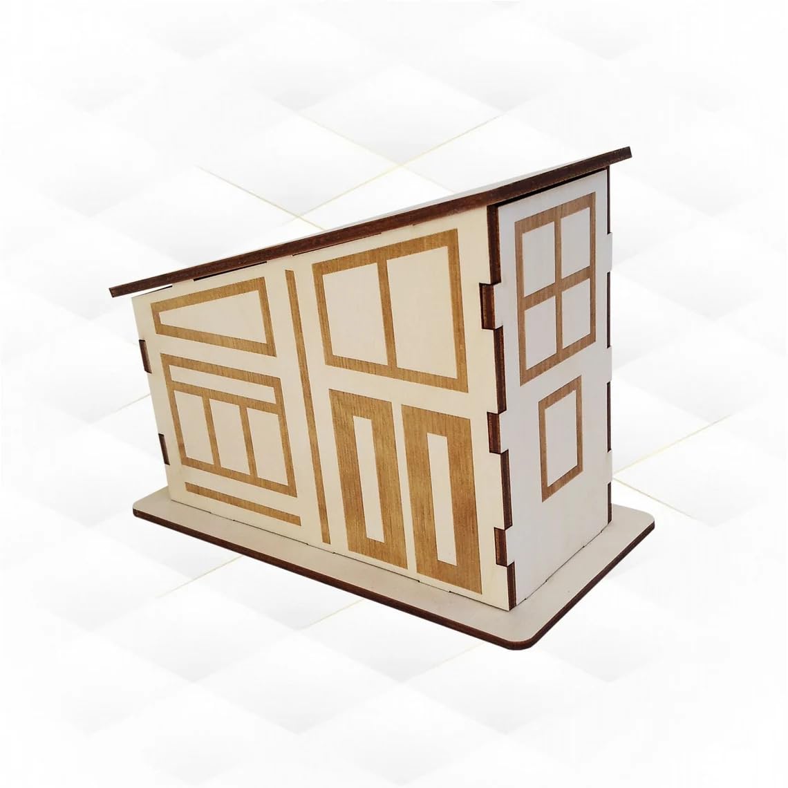 Wooden model of a door with a white background