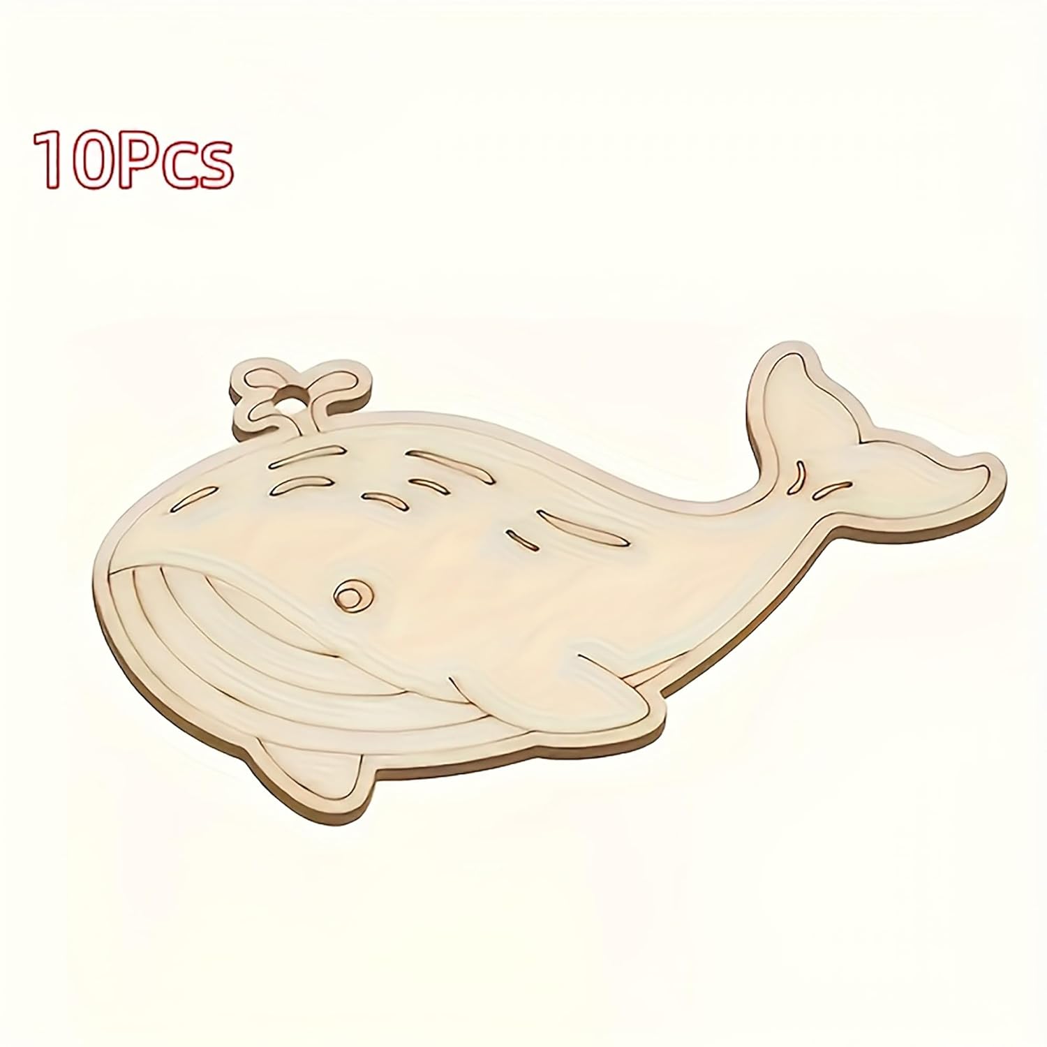 Wooden whale puzzle with '10Pcs' text on a white background