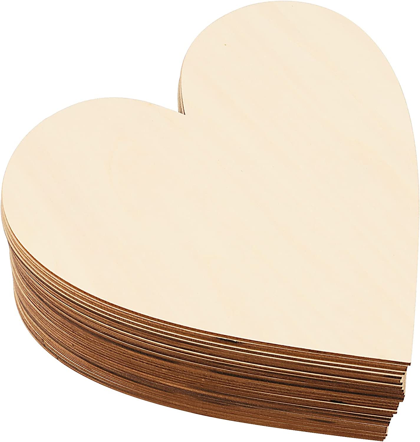 Stack of heart-shaped cardboard pieces on a white background