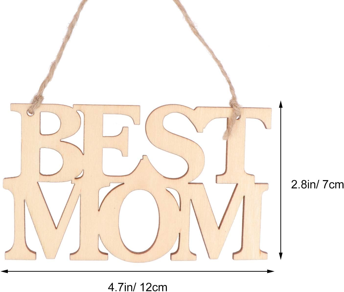 Wooden sign with 'BEST MOM' text and dimensions on a white background
