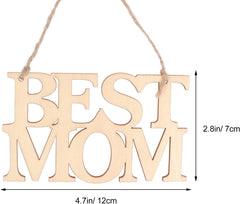 Wooden sign with 'BEST MOM' text and dimensions on a white background