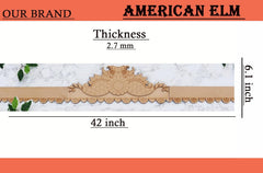 Decorative wood strip with measurements on a white background, branded 'American Elm'.