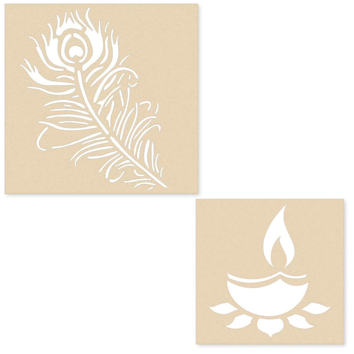 Cliths Wooden Rangoli Set for Diwali DIY Décor Peacock Feather & Diya Design Cutouts for Painting, Home Decoration, Festival Crafts