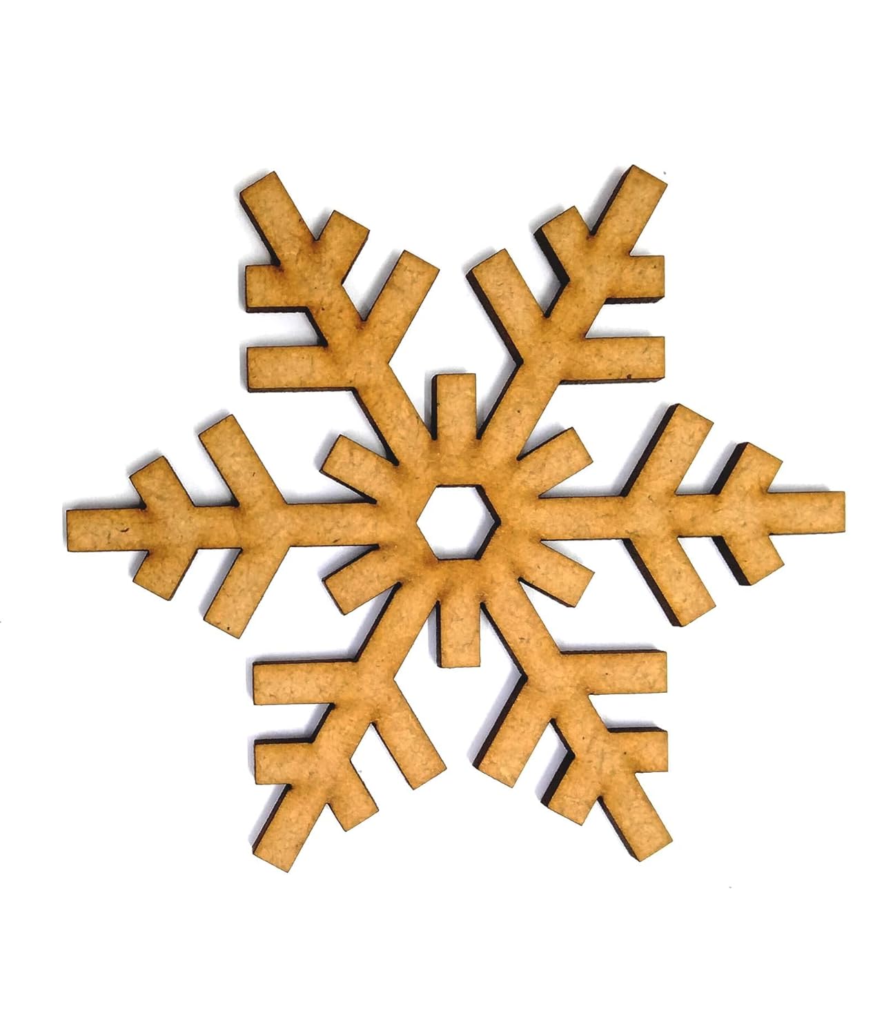 Wooden snowflake ornament on a white background