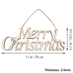 Wooden 'Merry Christmas' sign with measurements on a white background