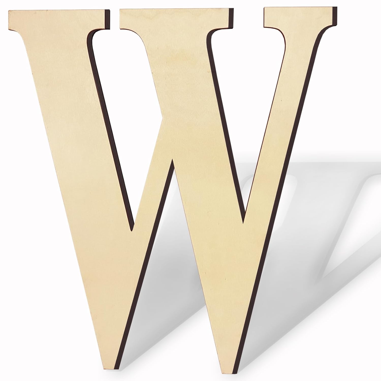 Wooden letter 'W' with a black outline on a white background