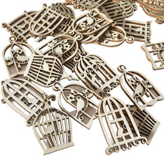 Wooden birdcage decorations on a white background