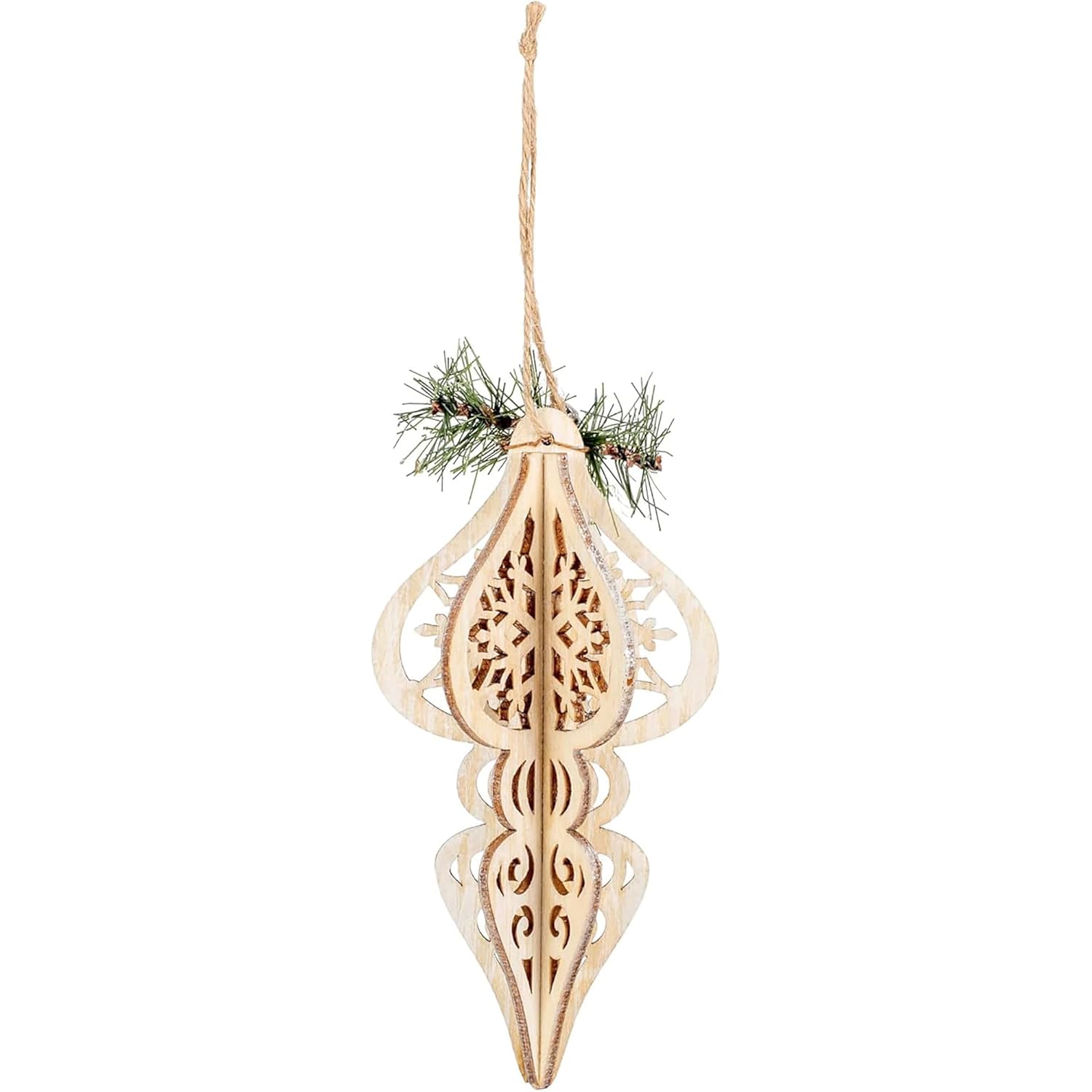 Decorative wooden ornament with intricate cut-out patterns on a white background