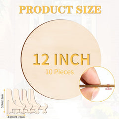 12-inch wooden discs with measurement details on a white background