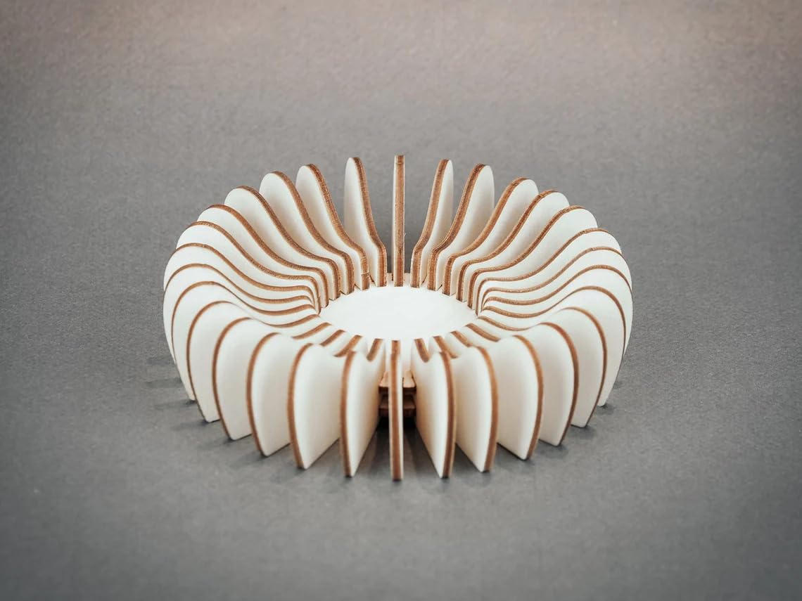 Wooden fan-like object on a gray background
