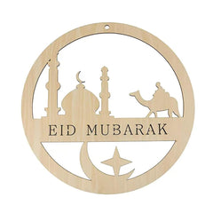 Cliths Eid Mubarak Wooden Hanging Decoration Circle Ramadan Eid Decor Islamic Party Supplies Home