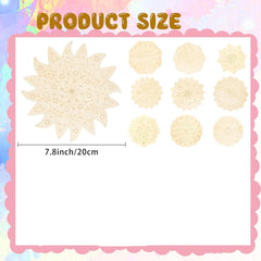 Product size chart with decorative elements on a colorful background