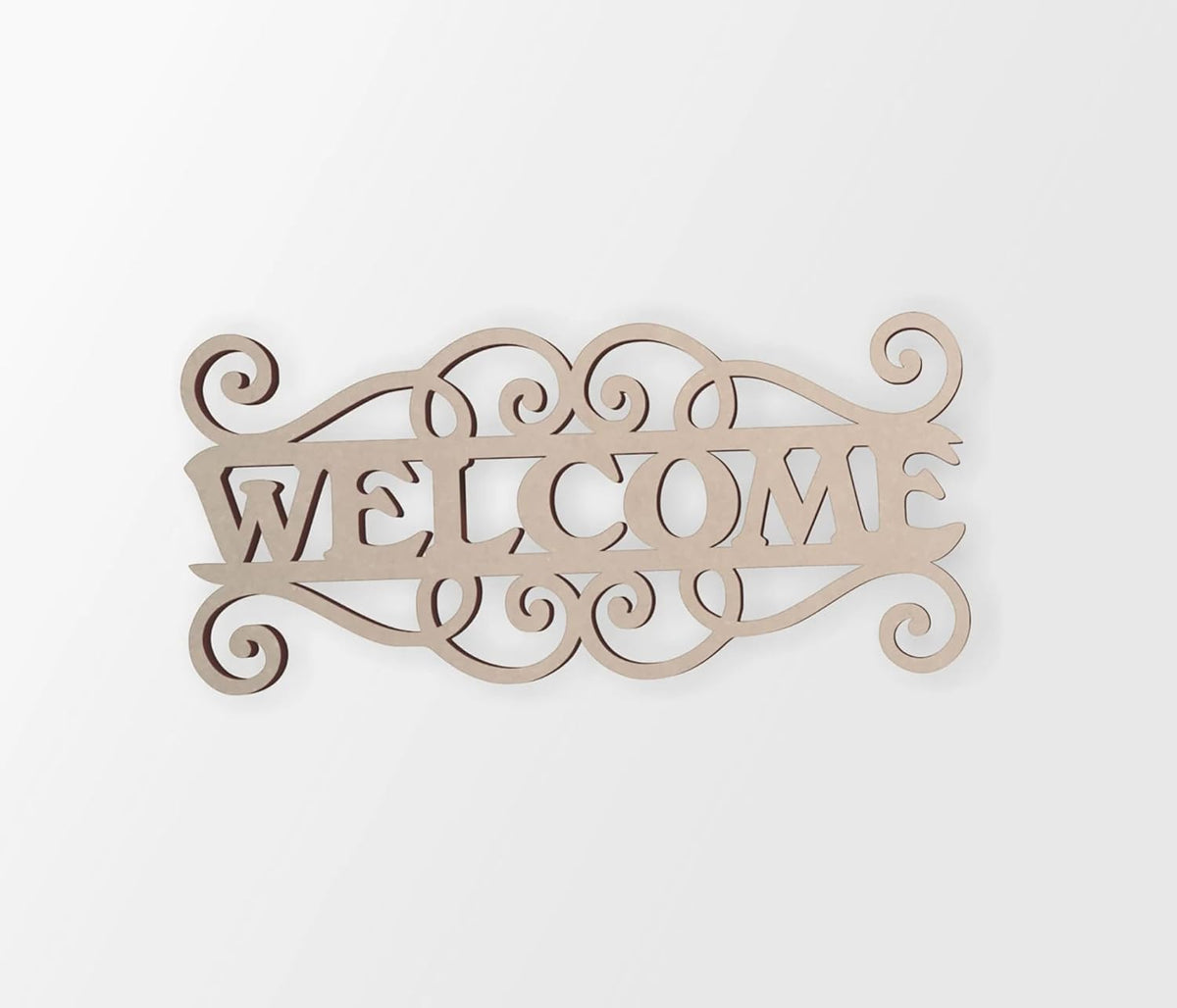 Decorative wooden 'welcome' sign on a white background