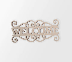 Decorative wooden 'welcome' sign on a white background
