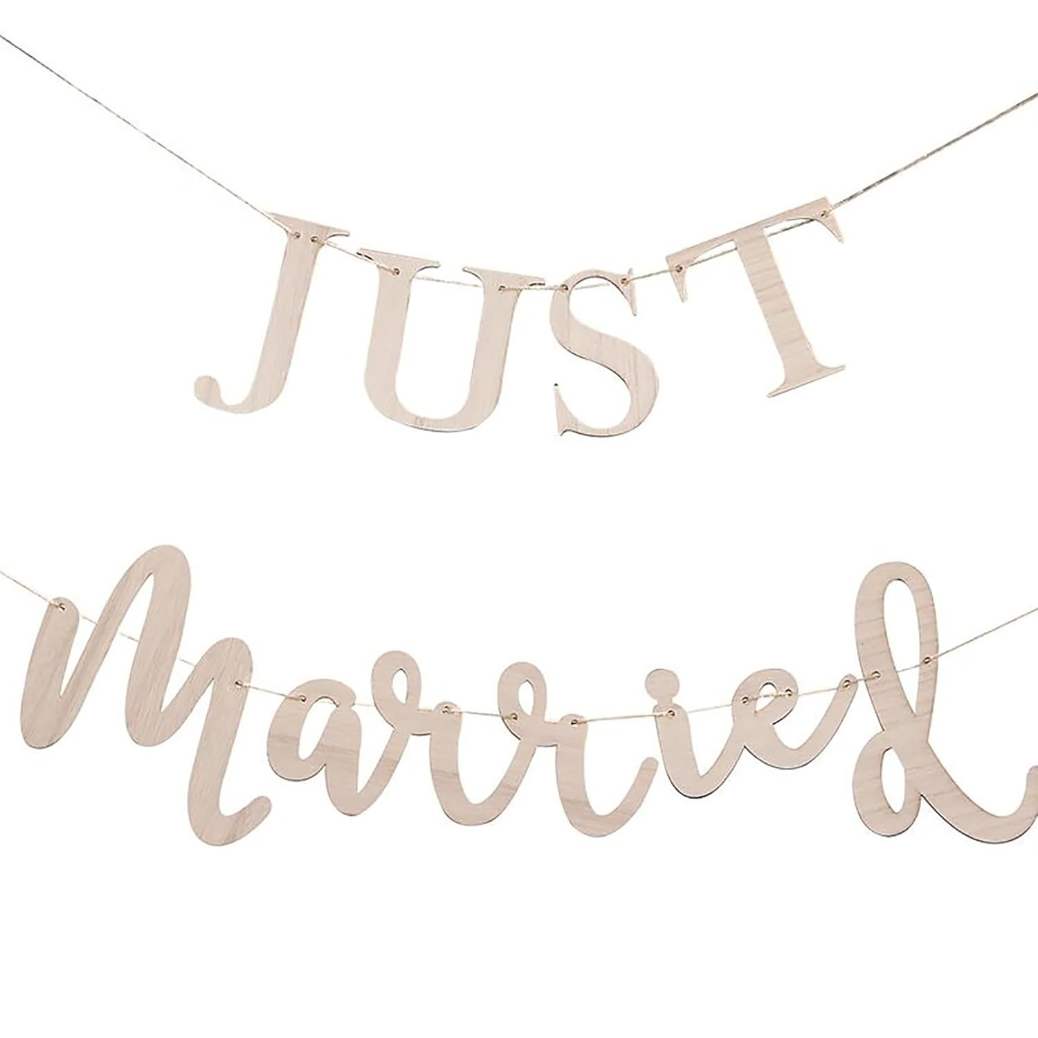 Decorative banner with 'JUST Married' text on a white background