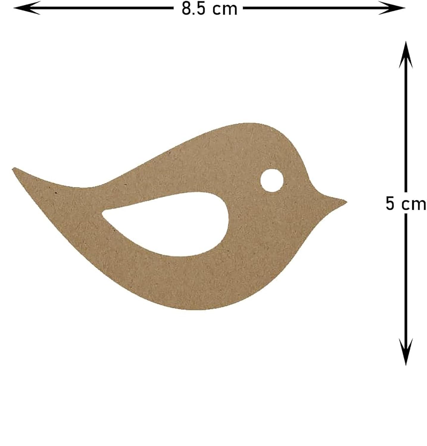 Bird-shaped cutout with dimensions on a white background